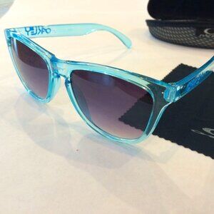 A30-Oakley Frogskin Transparent Blue Grey/Red Lense Sunglasses w Torpedo Case